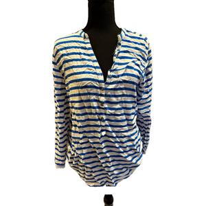 GRAND & GREENE BLUE AND WHITE STRIPED BUTTON DOWN TOP